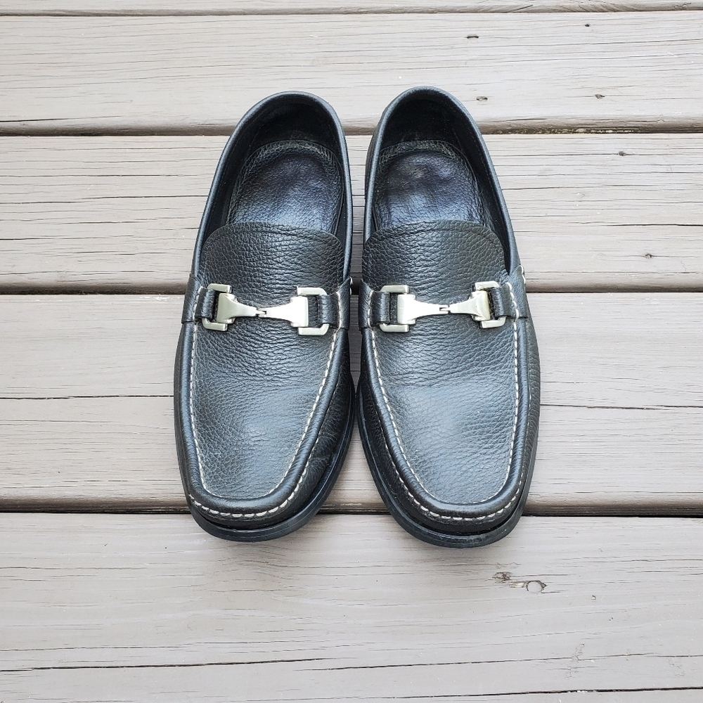 Allen Edmonds Firenze Black Leather Italian‎ Moc Toe Horsebit Vamp Saddle Loafer